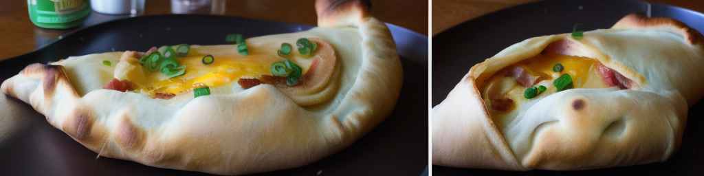 Bacon and Egg Calzone with Mozzarella Cheese and Scallions