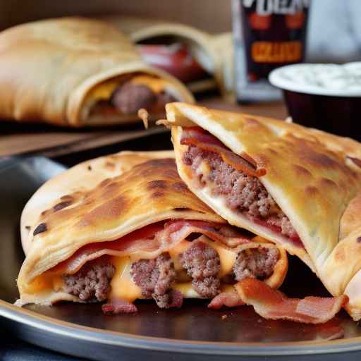 Bacon Cheeseburger Calzone with Mozzarella Cheese, Ground Beef, and Bacon