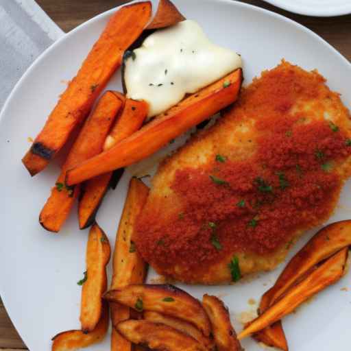 Baked Chicken Parmesan with Sweet Potato Fries