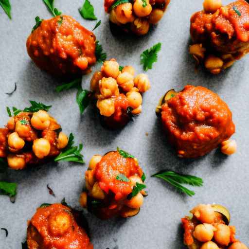 Baked chickpea and eggplant balls with tomato sauce