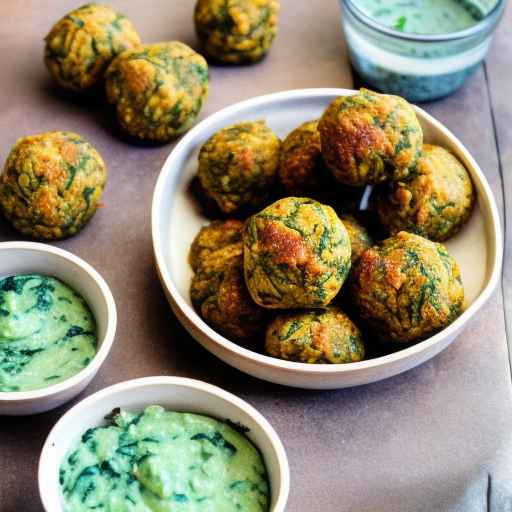 Baked chickpea and spinach balls with garlic dip