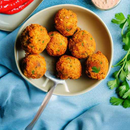 Baked chickpea balls with roasted red pepper dip