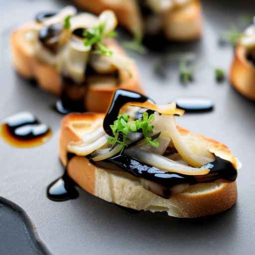 Basturma and Caramelized Onion Crostini with Balsamic Reduction