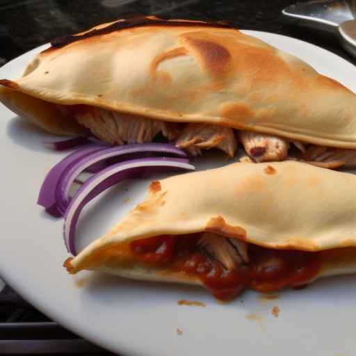 BBQ Chicken Calzone with Mozzarella Cheese, Red Onions, and BBQ Sauce