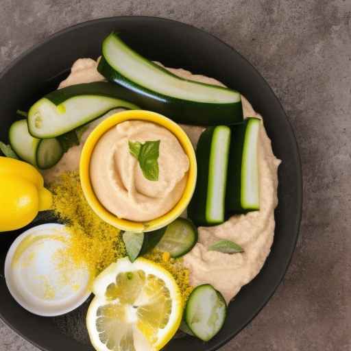 Bell pepper and zucchini with hummus and lemon zest