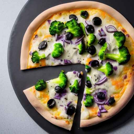 Broccoli and Cheddar Pizza with Red Onion and Black Olives