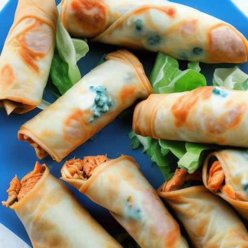 Buffalo chicken egg rolls with blue cheese sauce