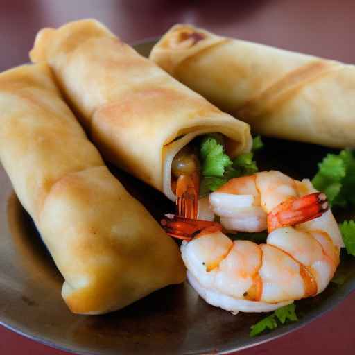 Cajun shrimp and egg rolls