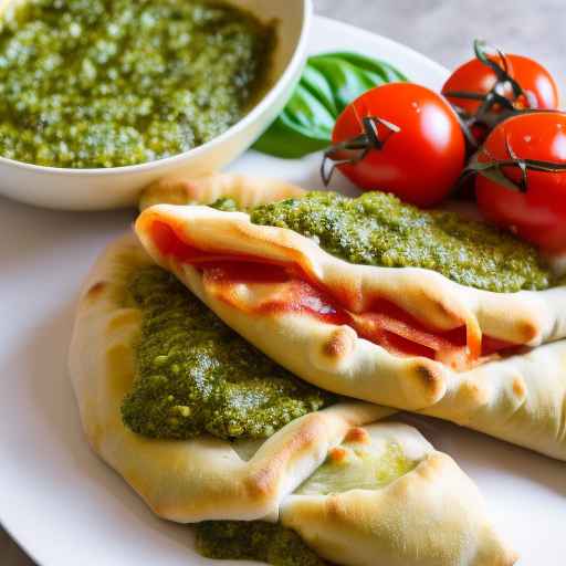 Caprese Calzone with Mozzarella Cheese, Tomatoes, and Basil Pesto