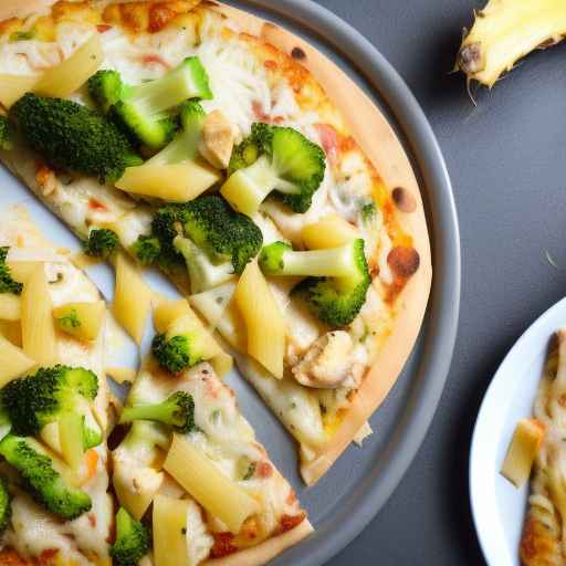 Chicken Alfredo Pizza with Pineapple and Broccoli