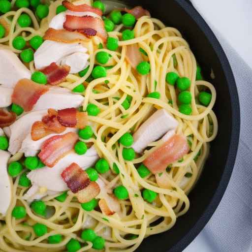 Chicken and Bacon Carbonara with Linguine and Peas