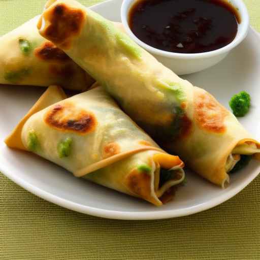 Chicken and broccoli egg rolls with ginger dipping sauce