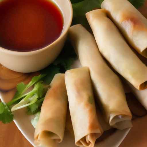 Chicken and mushroom spring rolls with soy dipping sauce