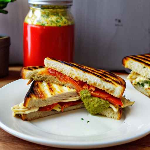 Chicken and Roasted Red Pepper Panini with Pesto Mayo