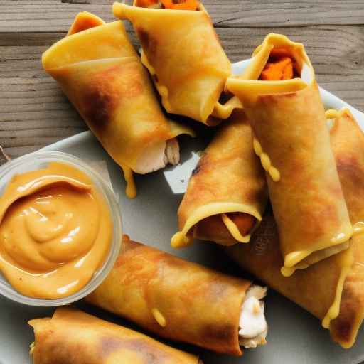 Chicken and sweet potato egg rolls with honey mustard dip