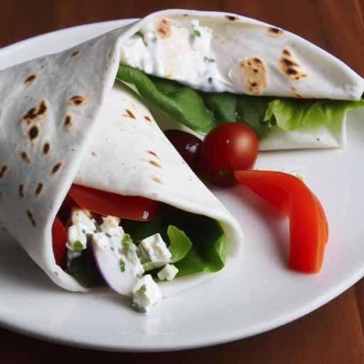 Chicken Wraps with Greek Salad, Tzatziki Sauce, and Feta Cheese