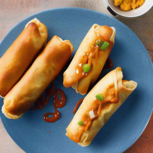 Chili cheese dog egg rolls with scrambled egg