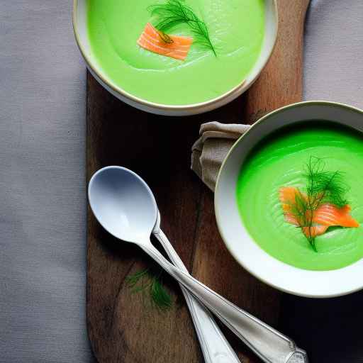 Chilled green pea and leek soup with smoked salmon