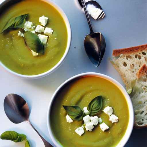 Chilled green tomato and basil soup with feta cheese