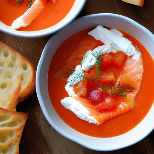 Chilled tomato and smoked salmon soup with cream cheese