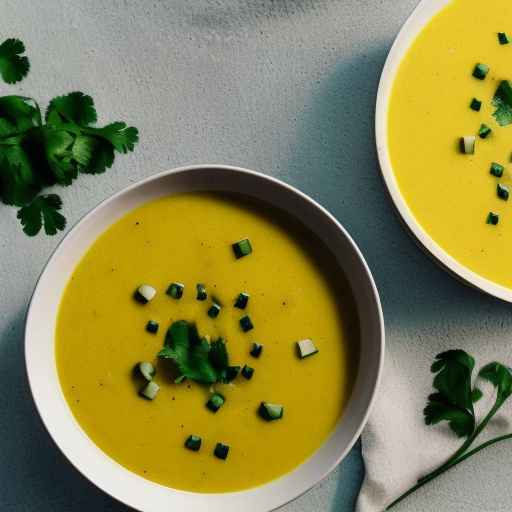 Chilled yellow gazpacho-style soup with corn and cilantro