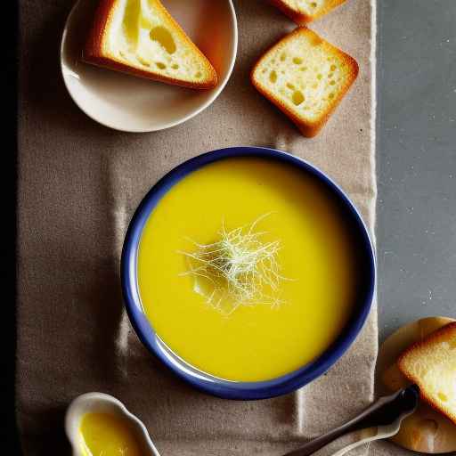 Chilled yellow tomato and fennel soup with croutons