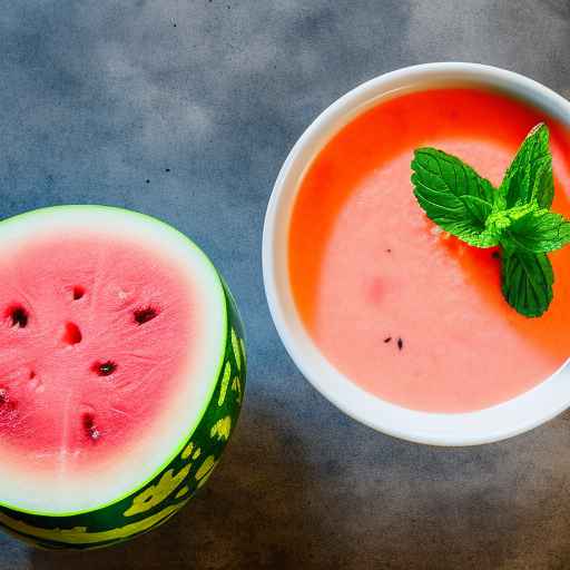 Cold watermelon and cucumber soup with mint