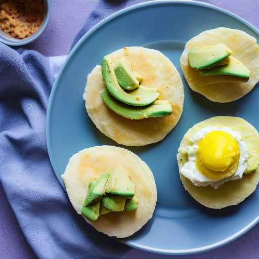 Colombian arepas with scrambled egg and avocado