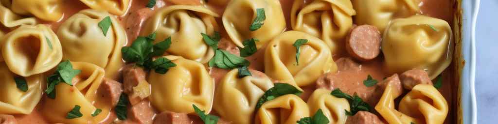 Creamy tomato and sausage tortellini casserole