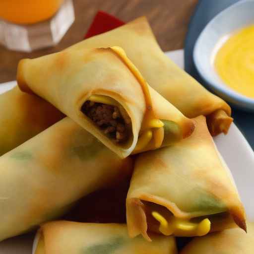 Cuban sandwich egg rolls with mustard dipping sauce