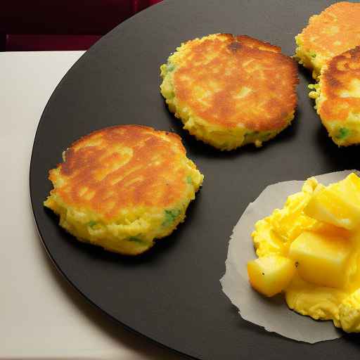 Ecuadorian llapingachos with scrambled egg and potato cakes