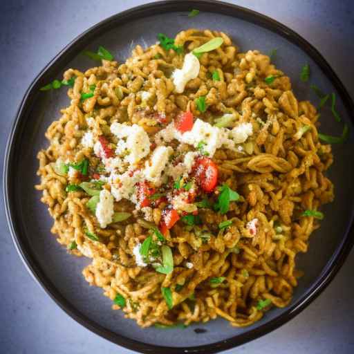 Egyptian koshari with lentils and scrambled egg