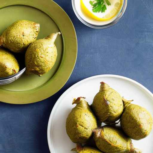 Falafel-stuffed artichoke hearts with lemon-tahini sauce