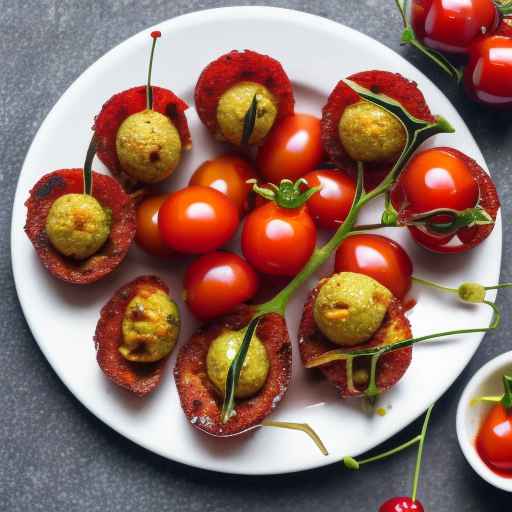 Falafel-stuffed cherry tomatoes with balsamic reduction