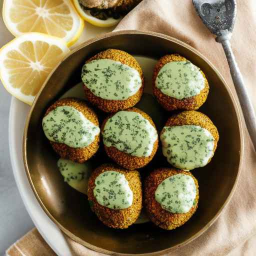 Falafel-stuffed cremini mushrooms with lemon-tahini sauce