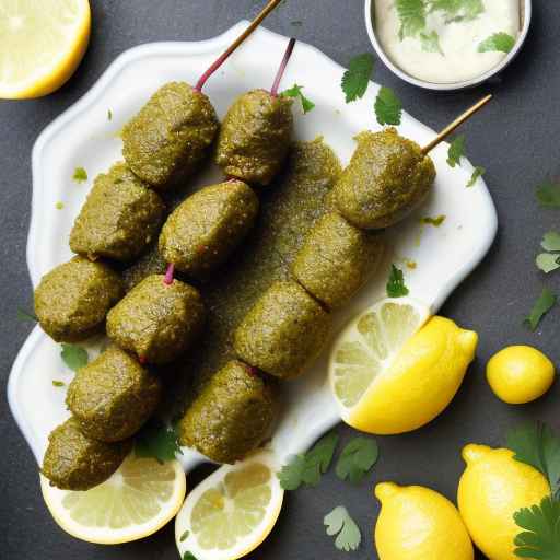 Falafel-stuffed grape leaves with lemon-tahini sauce