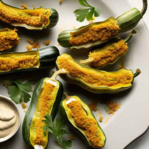 Falafel-stuffed squash blossoms with lemon-tahini sauce