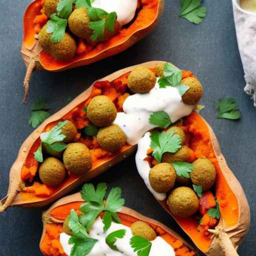 Falafel-stuffed sweet potatoes with yogurt sauce