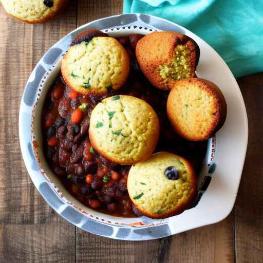 Falafel and black bean chili with cornbread muffins