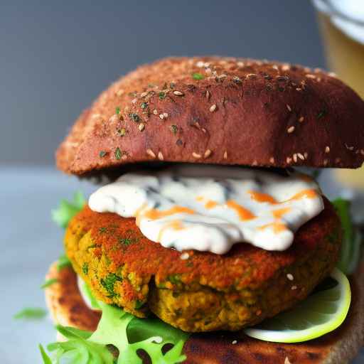 Falafel and chickpea burger with harissa mayo