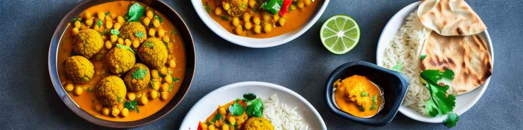 Falafel and chickpea curry with turmeric rice