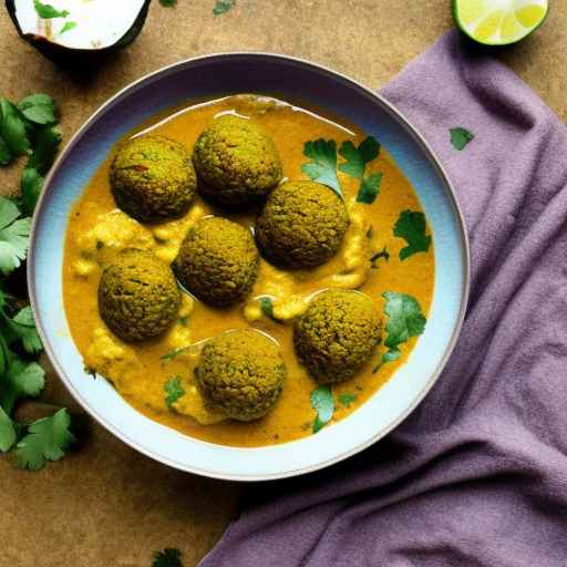 Falafel and eggplant curry with coconut milk