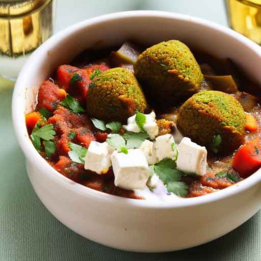 Falafel and Eggplant Stew with Feta Cheese