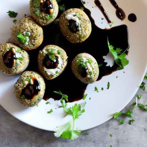 Falafel and feta stuffed mushrooms with balsamic glaze