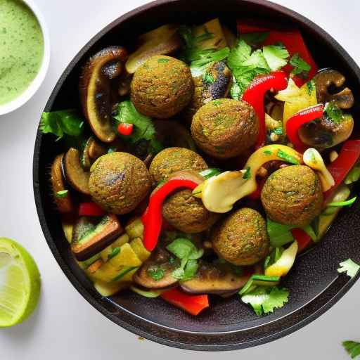 Falafel and mushroom stir-fry with garlic sauce