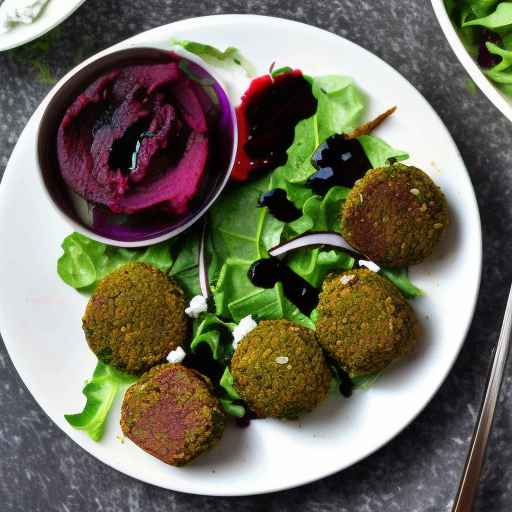 Falafel and roasted beet salad with goat cheese and balsamic glaze