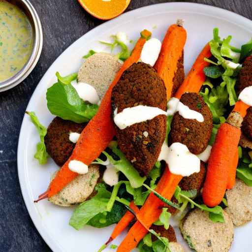 Falafel and roasted carrot salad with orange-tahini dressing