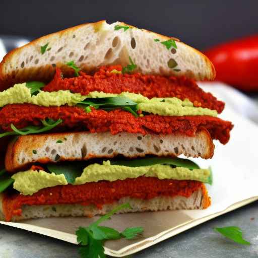 Falafel and roasted red pepper hummus sandwich