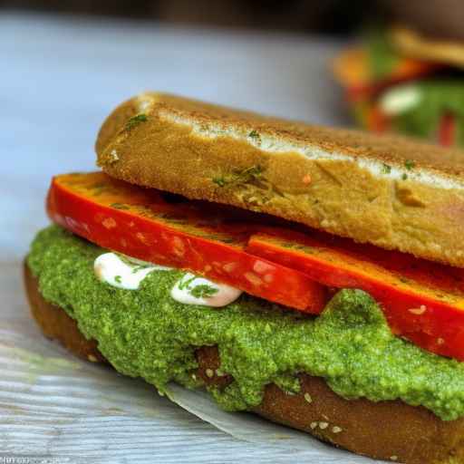 Falafel and roasted vegetable sandwich with pesto aioli