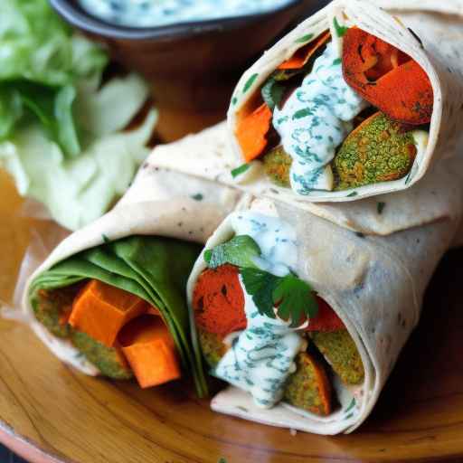 Falafel and Roasted Vegetable Wrap with Tzatziki Sauce